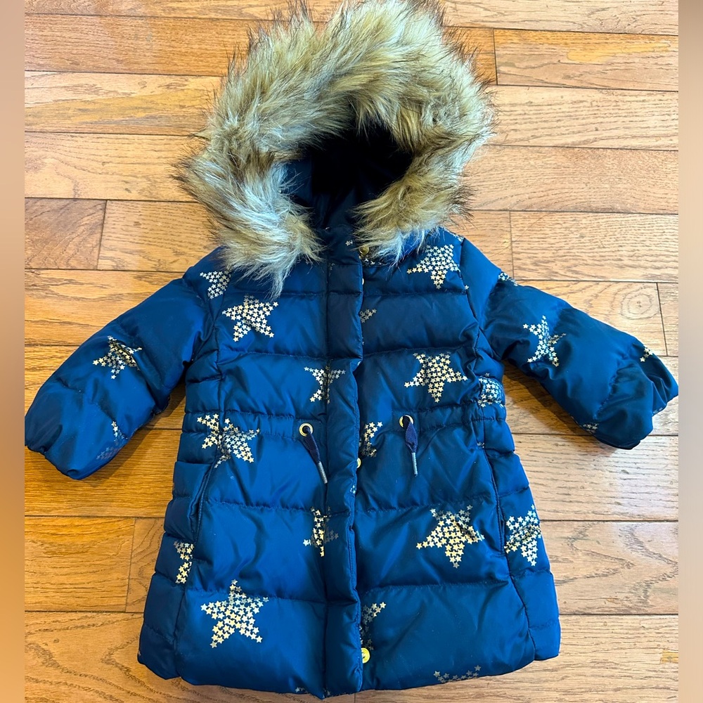 EUC almost new Baby Gap navy blue gold star down jacket size 12-18 months unisex